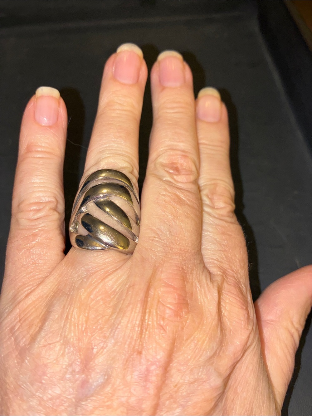Bold Sculptural Dome Stretch Ring in Two-Tone Metal